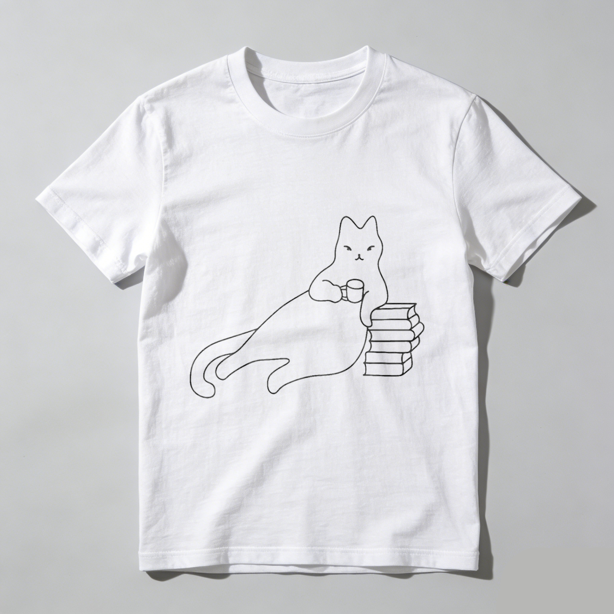 Wardrobecart Cat Holding Book Stack With Coffee Cup Tshirt