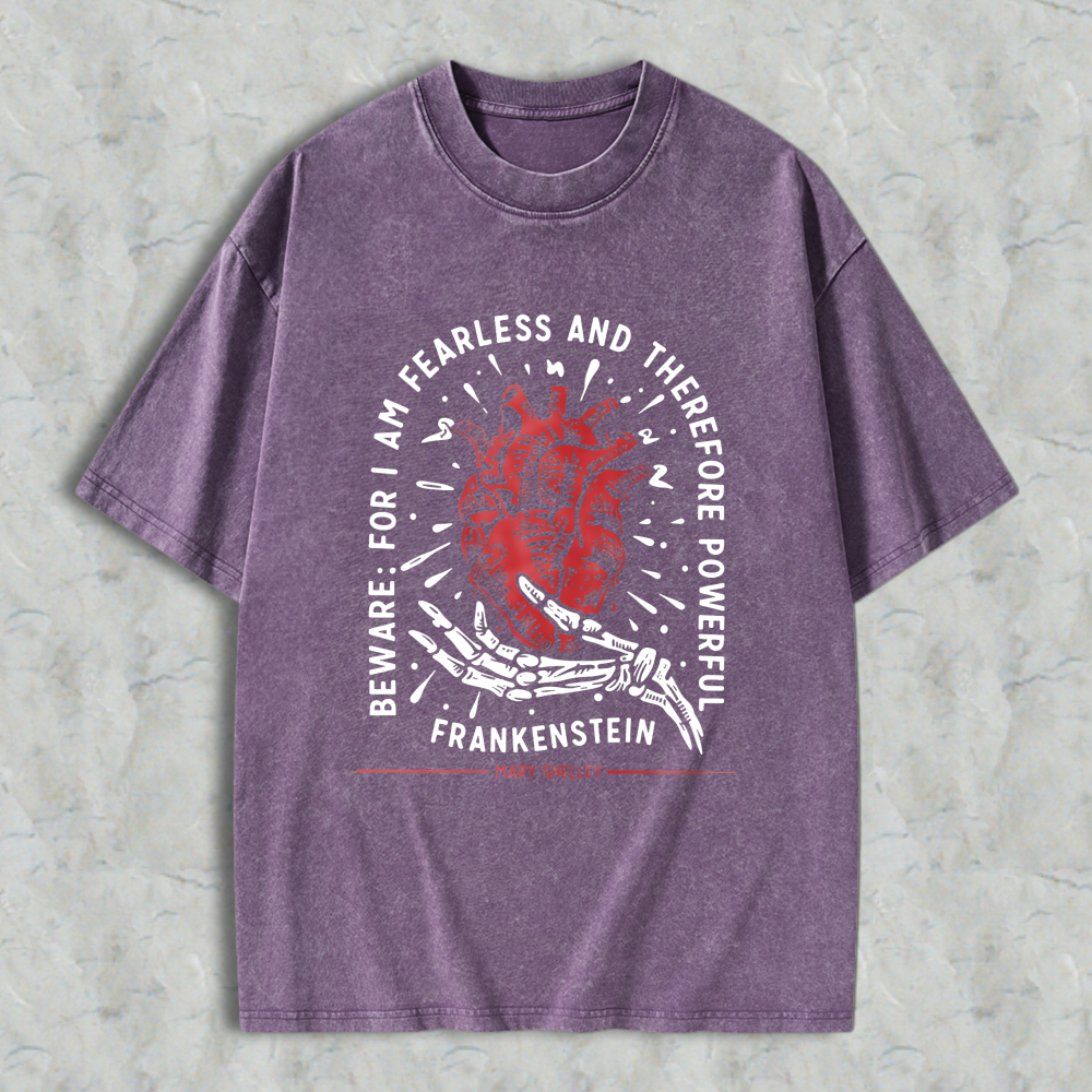 Wardrobecart Frankenstein Heart And Skeleton Hand Design With Quote From Mary Shelley Unisex Washed T-shirt
