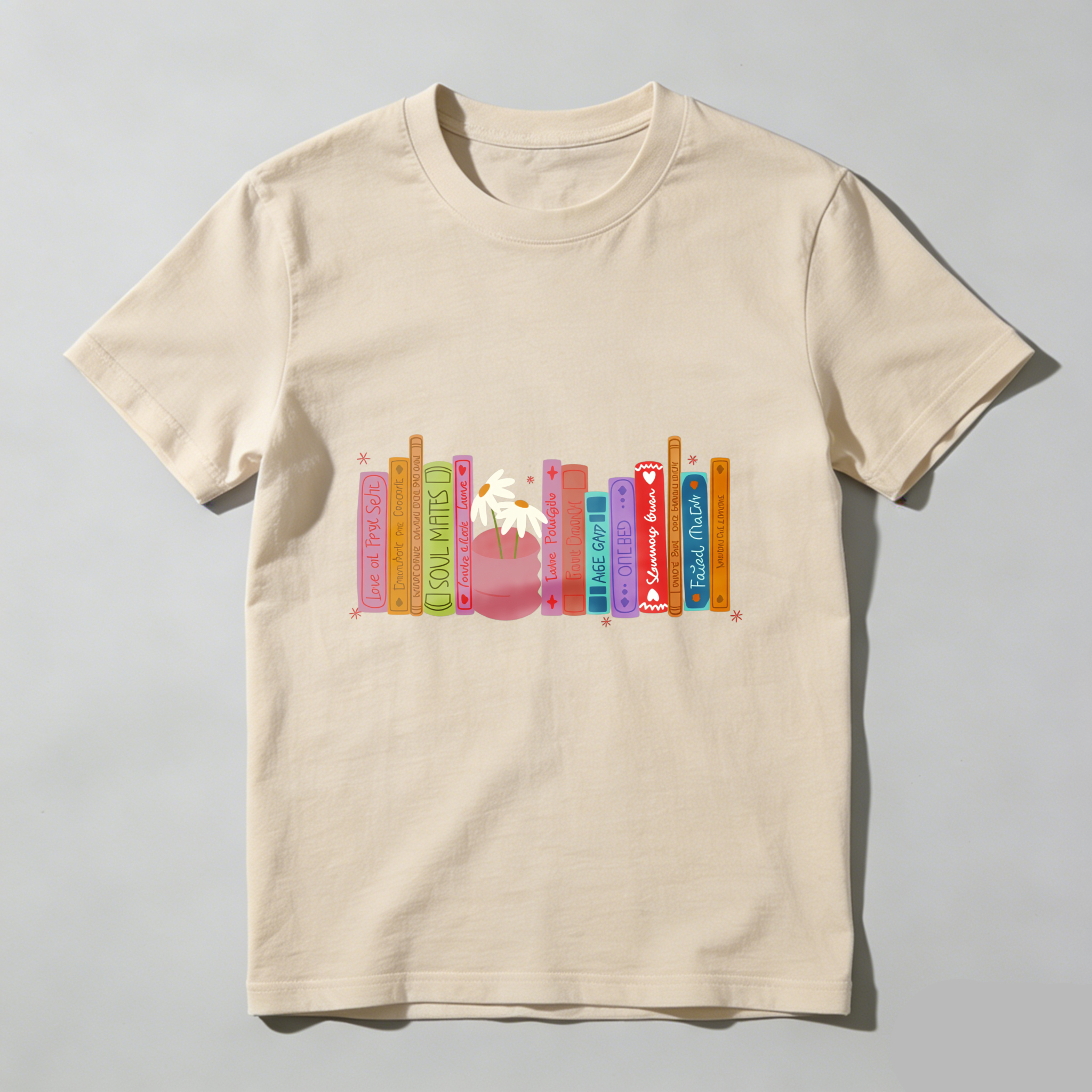 Wardrobecart Colorful Books And A Flower Pot Tshirt