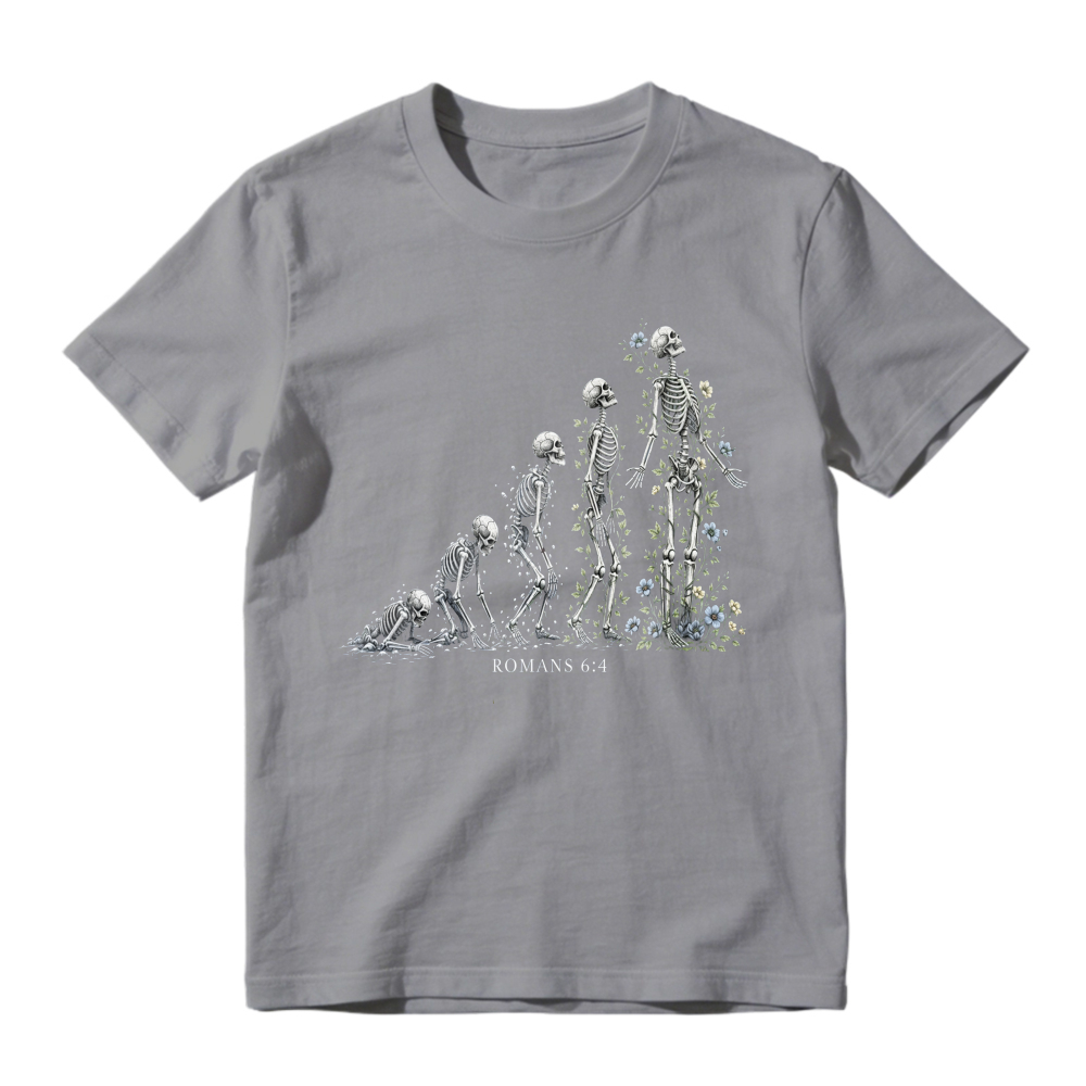 Skeleton Evolution With Flowers And Romans 64 Bible Verse Unisex Classic T Shirt