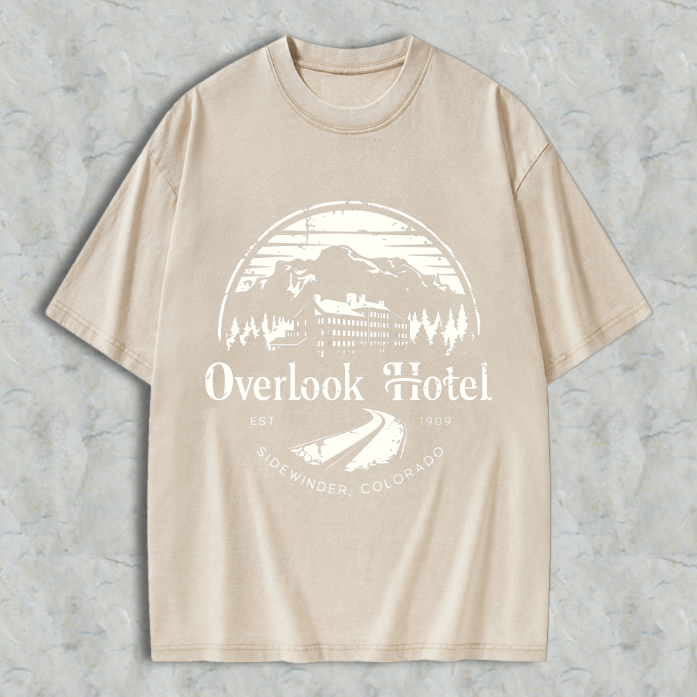 Wardrobecart Overlook Hotel Mountain Scene With Trees And Building Design Unisex Washed T-shirt