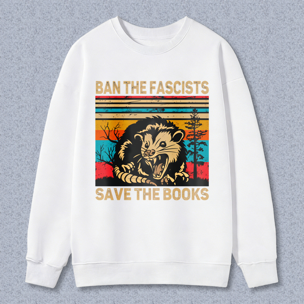 Wardrobecart Ban The Fascists Save The Books Opossum Vintage Design Unisex Classic Sweatshirt