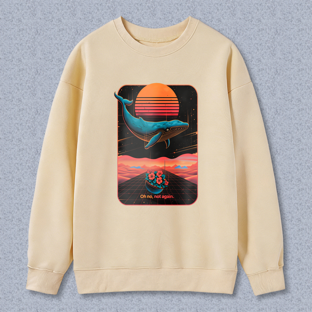 Wardrobecart Whale And Sunset Landscape With Flower Boat Oh No Not Again Unisex Classic Sweatshirt