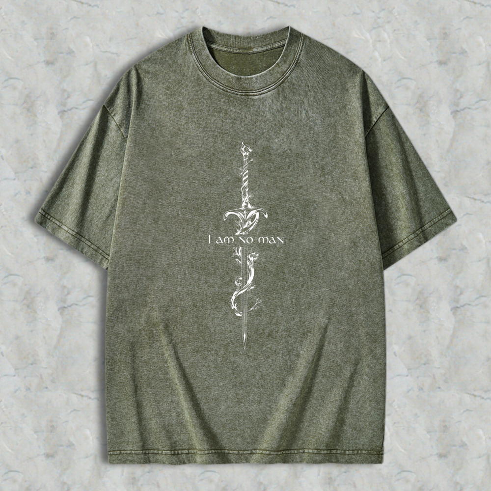 Wardrobecart Sword And Vine Design I Am No Man Unisex Washed T-shirt