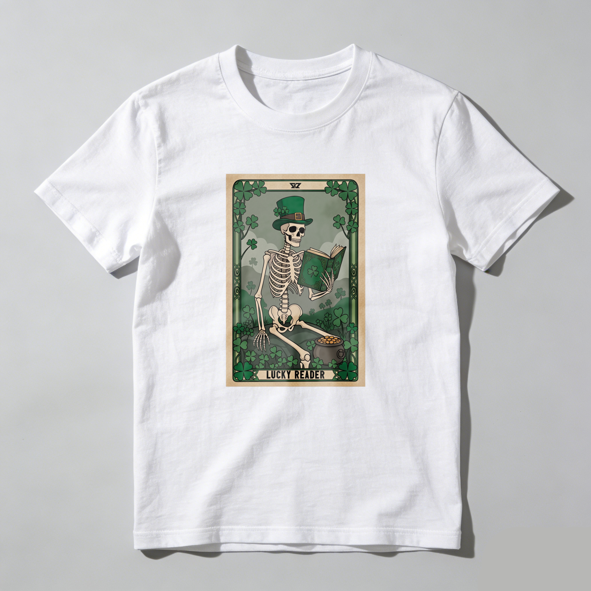 WardrobecartSkeleton Reading Book In Forest Scene tshirt