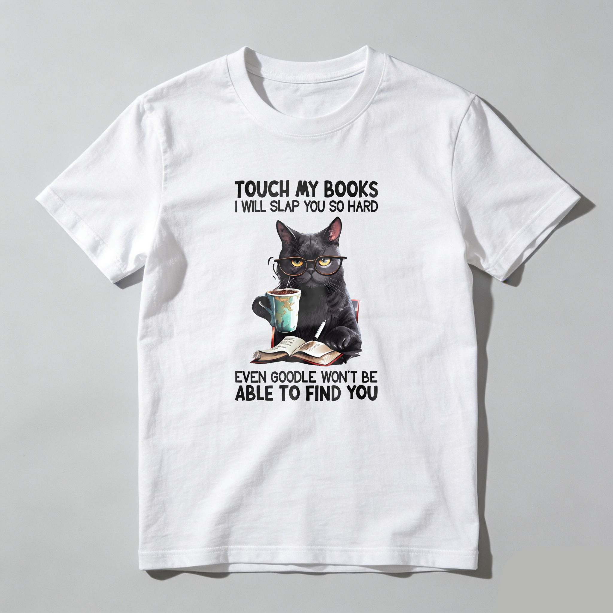 Wardrobecart Cat With Books And Coffee Cup Tshirt