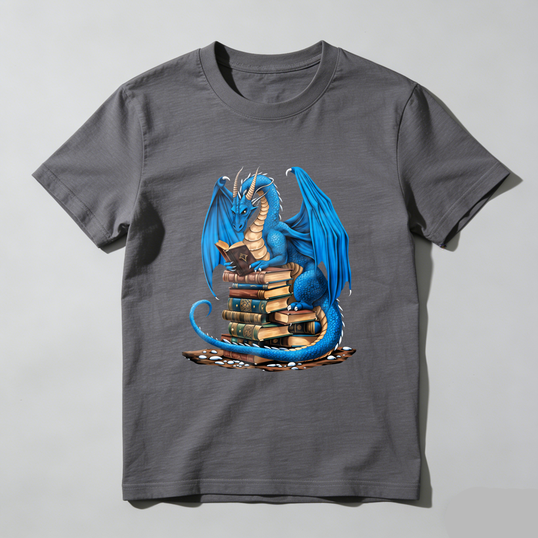 Wardrobecart Blue Dragon Reading Books Stack Tshirt