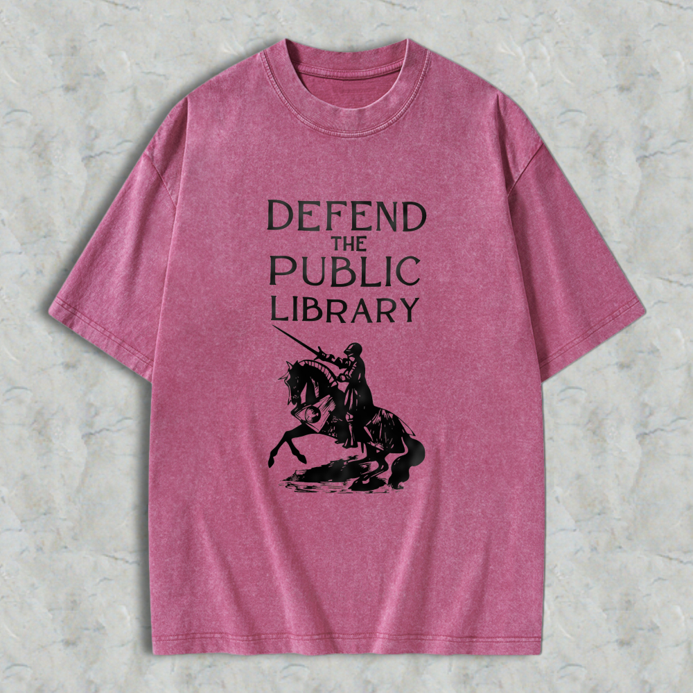 Wardrobecart Defend The Public Library Knight On Horseback Unisex Washed T-shirt