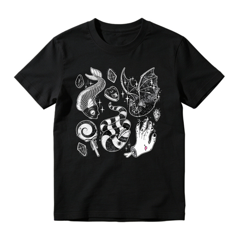 Koi Fish, Dragon, Snake, Hand, And Gems Graphic, Unisex Classic T-shirt