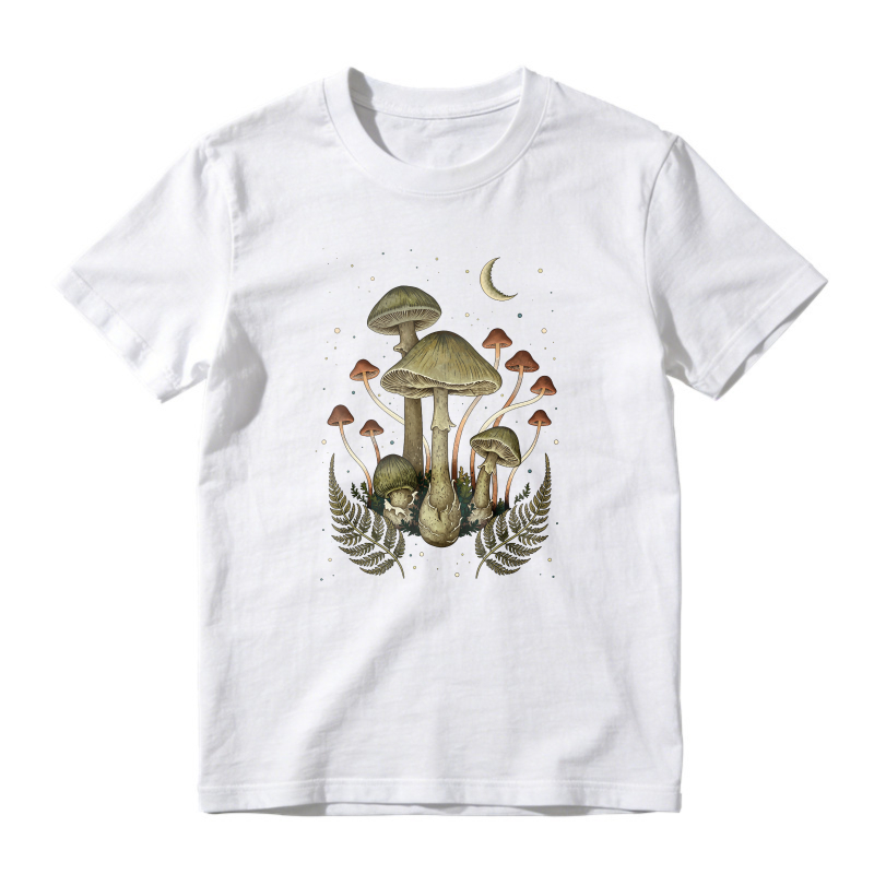 Mushroom And Fern Moon Night Sky Botanical Illustration, Unisex Classic T-shirt