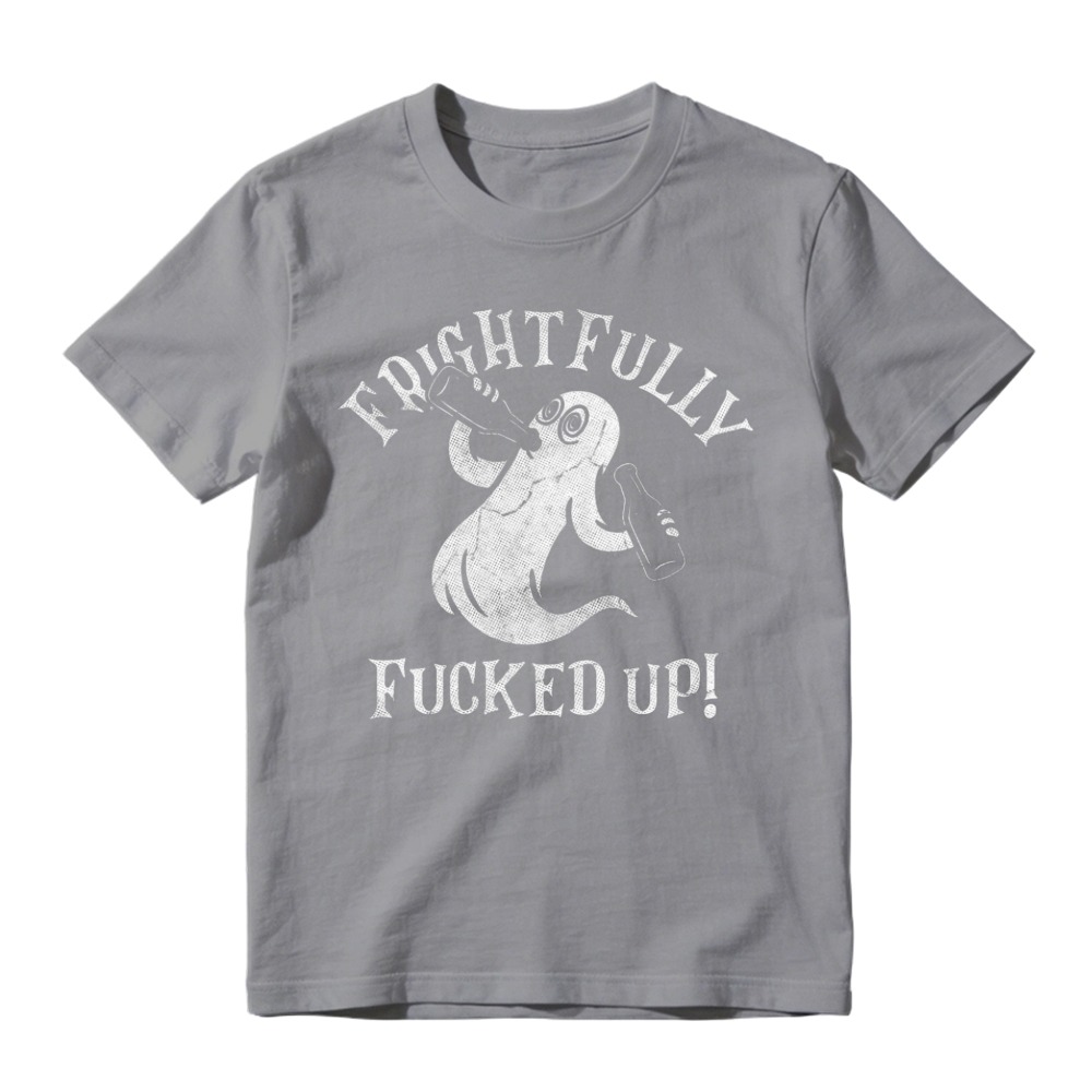 Frightfully Messed Up Ghost Holding Bottles Funny Halloween Graphic T-shirt