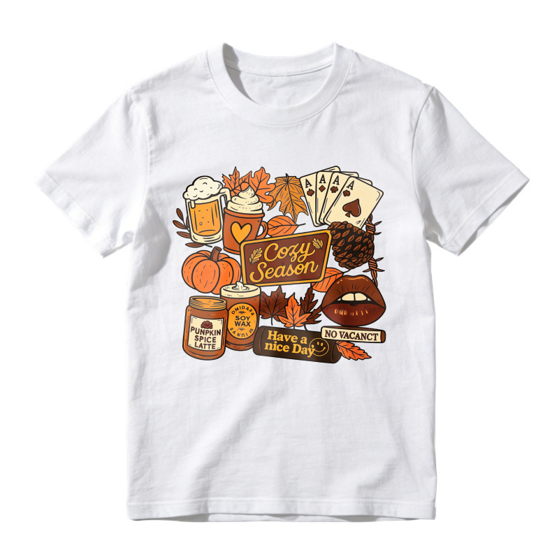 Cozy Season Autumn Pumpkin Spice Latte Fall Leaves Playing Cards Unisex Classic T-shirt