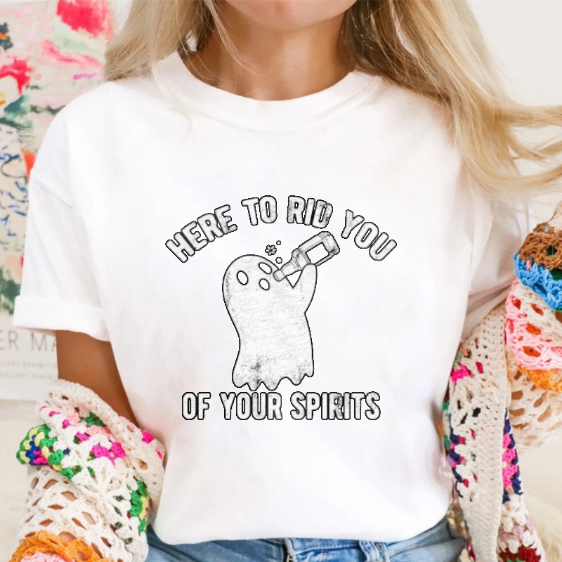 Here To Rid You Of Your Spirits Funny Ghost Drinking Bottle Halloween Graphic T-shirt