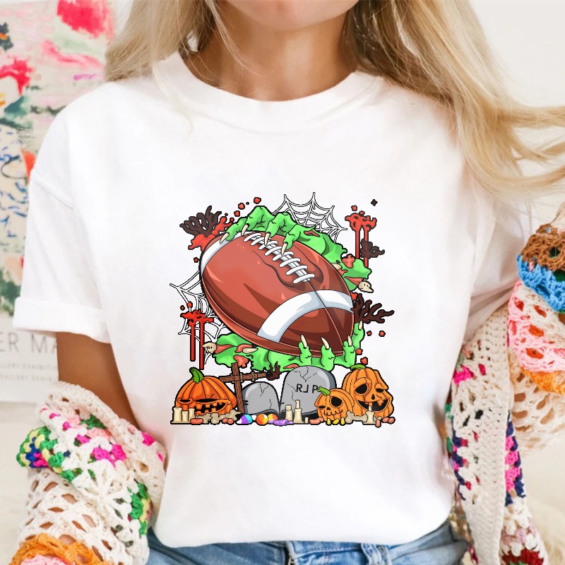 Halloween Football With Pumpkins And Tombstones Unisex Classic T-shirt