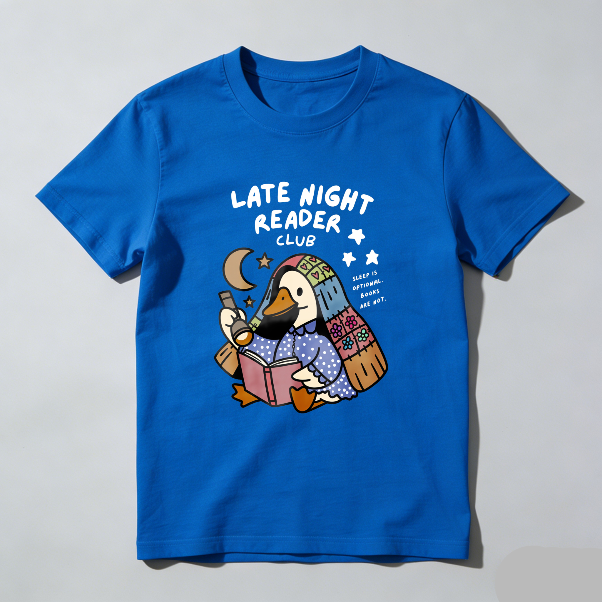 Wardrobecart Late Night Reader Club Duck Reading Book Tshirt