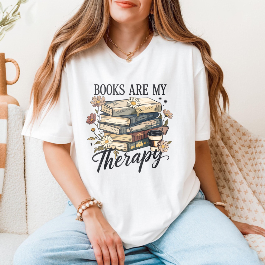Wardrobecart Books Are My Therapy With Flowers And Coffee Tshirt
