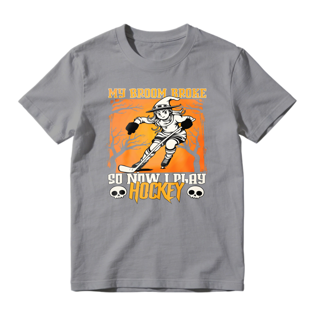 My Broom Broke So Now I Play Hockey Skeleton Witch Halloween Unisex Classic T-shirt