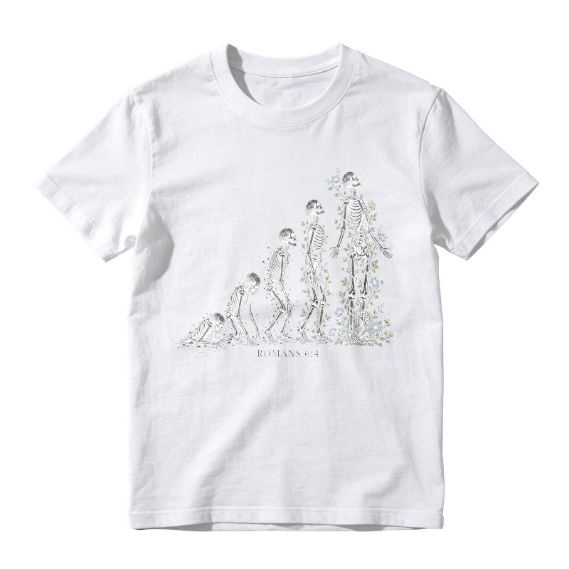 Skeleton Evolution With Flowers And Romans 64 Bible Verse Unisex Classic T Shirt