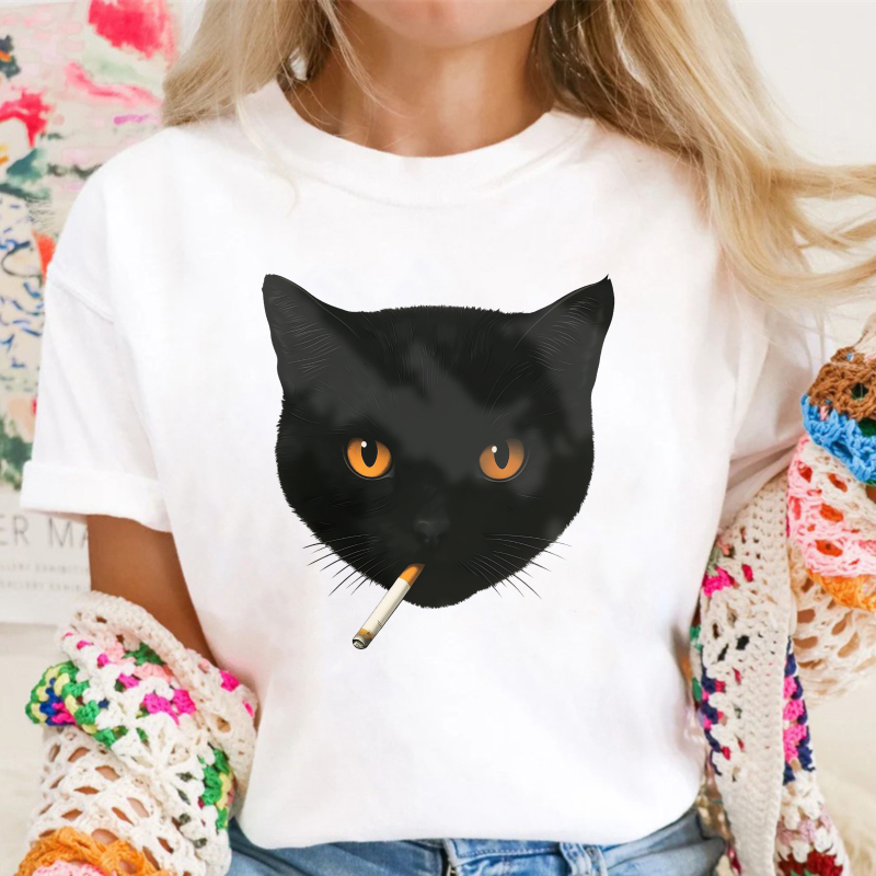 Black Cat Face With Cigarette, Unisex Classic T-shirt