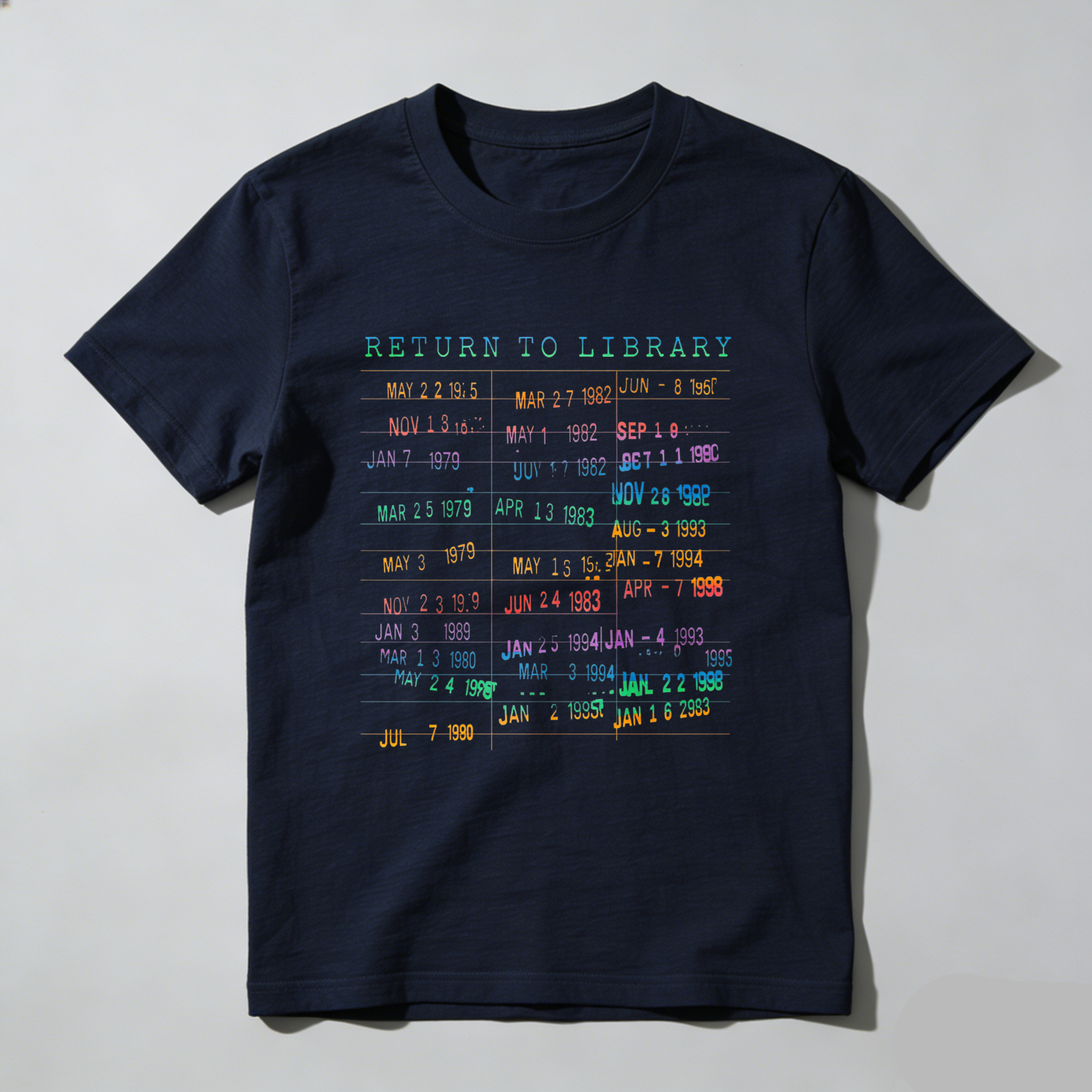 Wardrobecart Return To Library Dates Pattern Tshirt