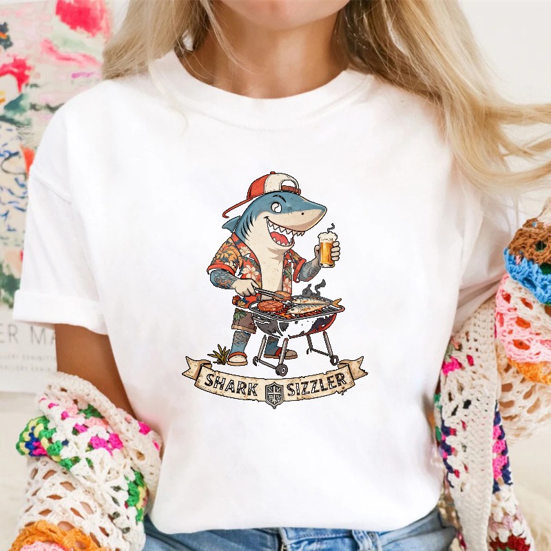 Shark Sizzling On Grill With Beer And Cap Unisex Classic T-shirt