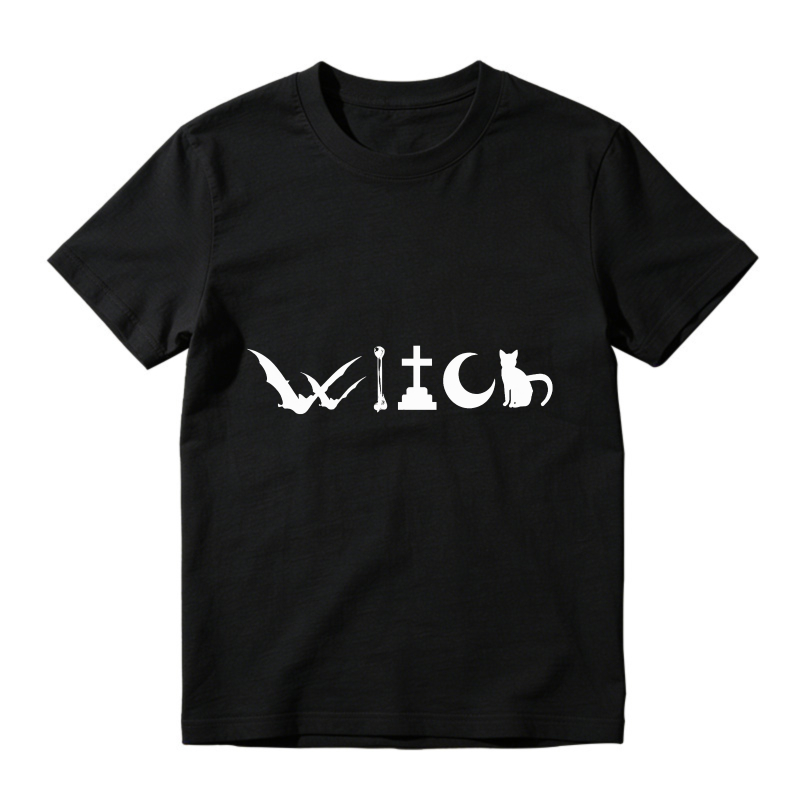 Witch Bat Broomstick Tombstone Moon Cat Silhouette, Unisex Classic T-shirt