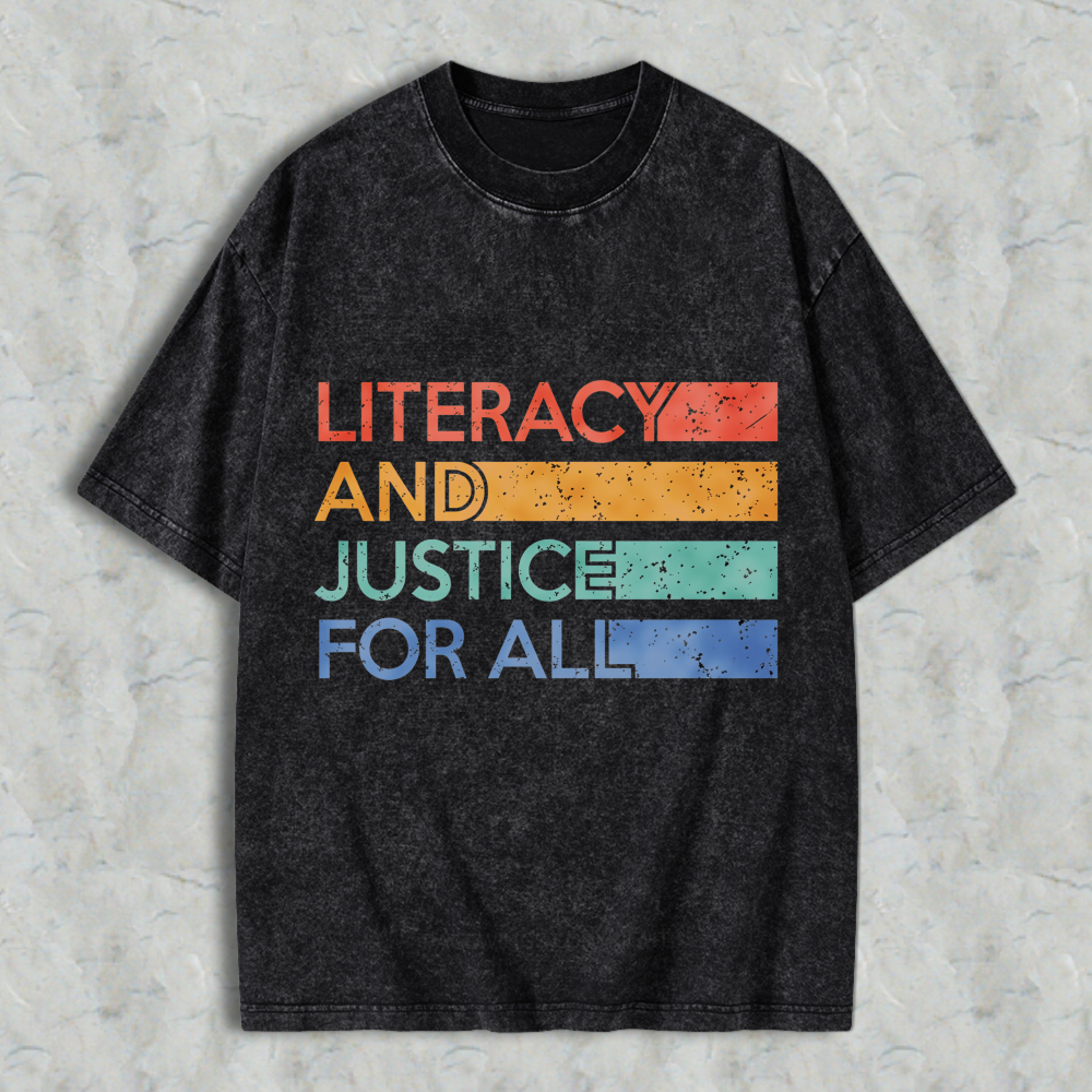 Wardrobecart Literacy And Justice For All Color Block Design Unisex Washed T-shirt