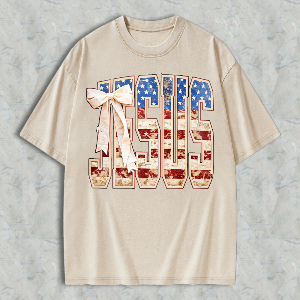 Jesus American Flag Design Washed T-shirt