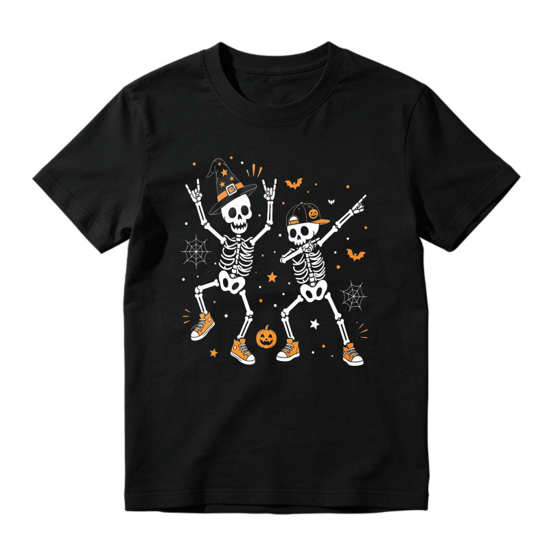 Funny Halloween Skeletons Dabbing With Witch Hat And Pumpkin Unisex Classic T-shirt