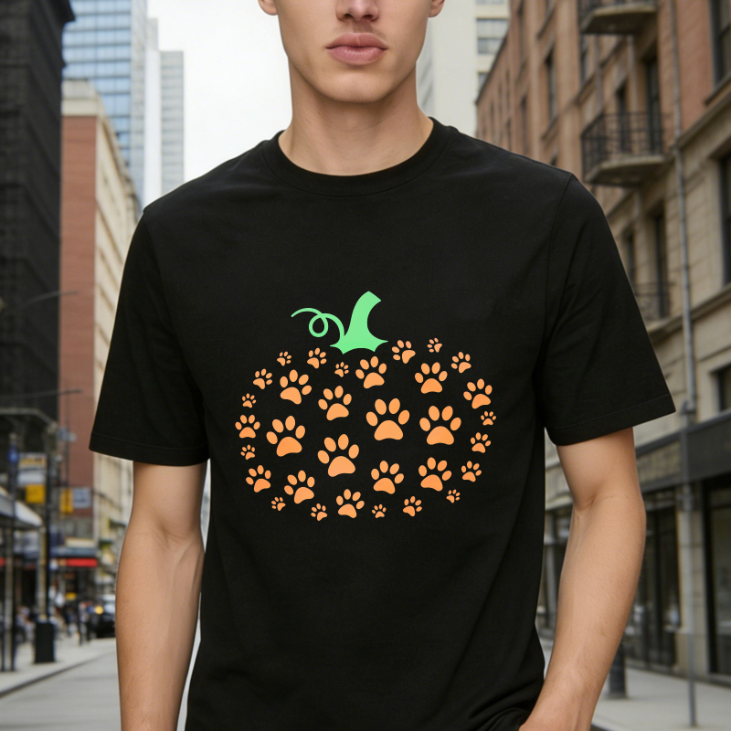 Pumpkin Made Of Orange Paw Prints With Green Stem Unisex Classic T-shirt