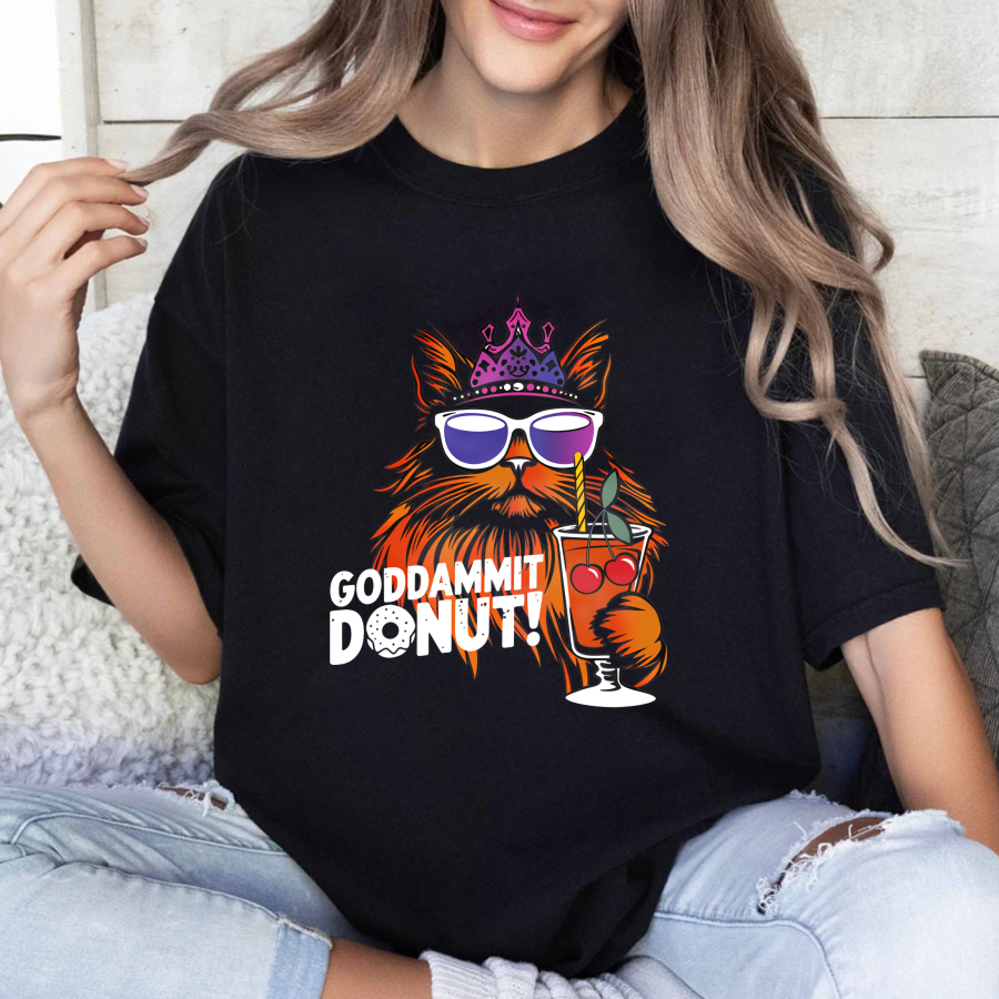 Wardrobecart Cat With Crown Sunglasses And Cocktail Tshirt