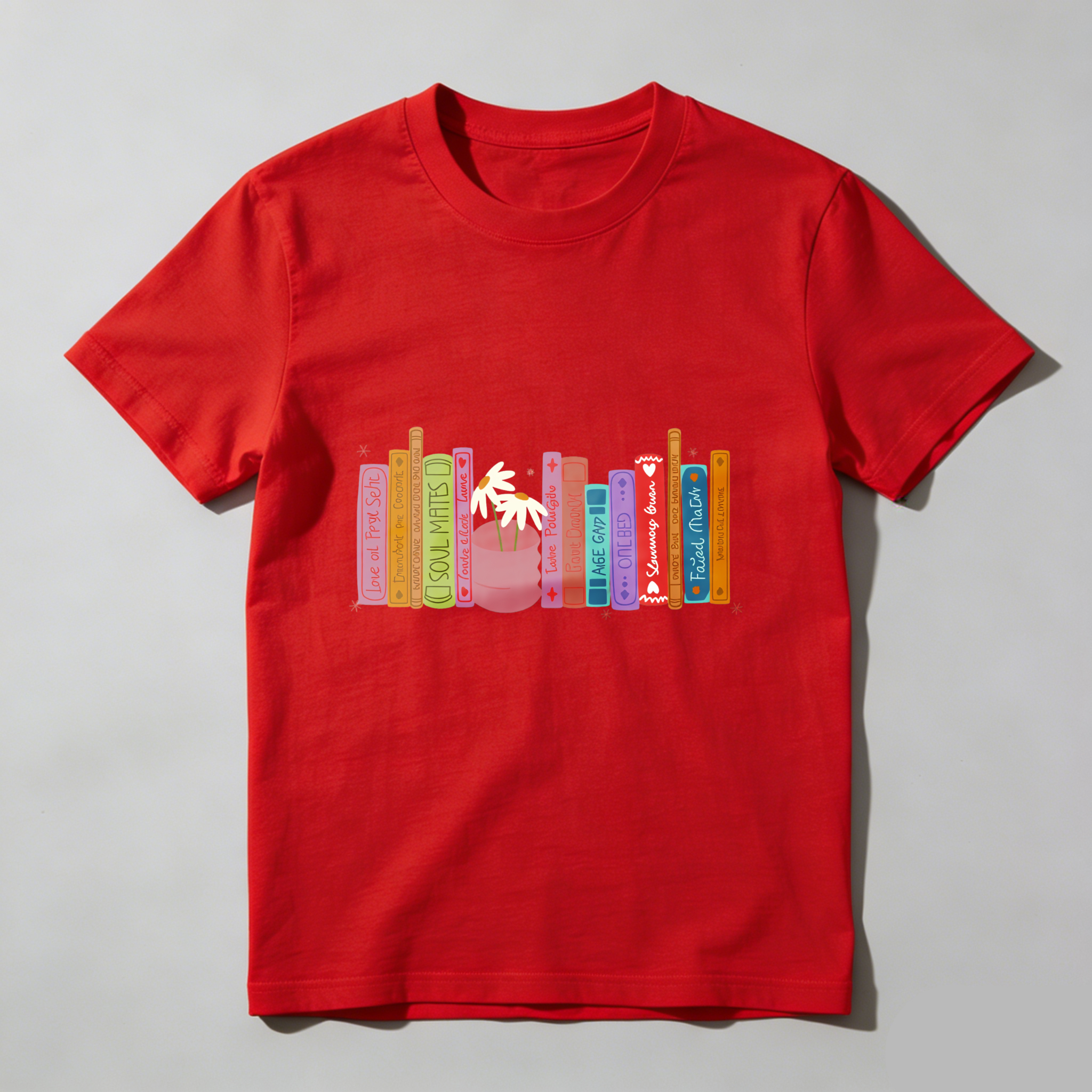 Wardrobecart Colorful Books And A Flower Pot Tshirt