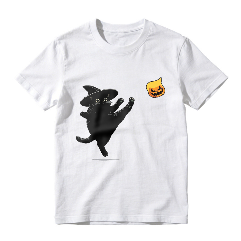 Halloween Black Cat Witch Hat Dancing With Pumpkin Unisex Classic T-shirt