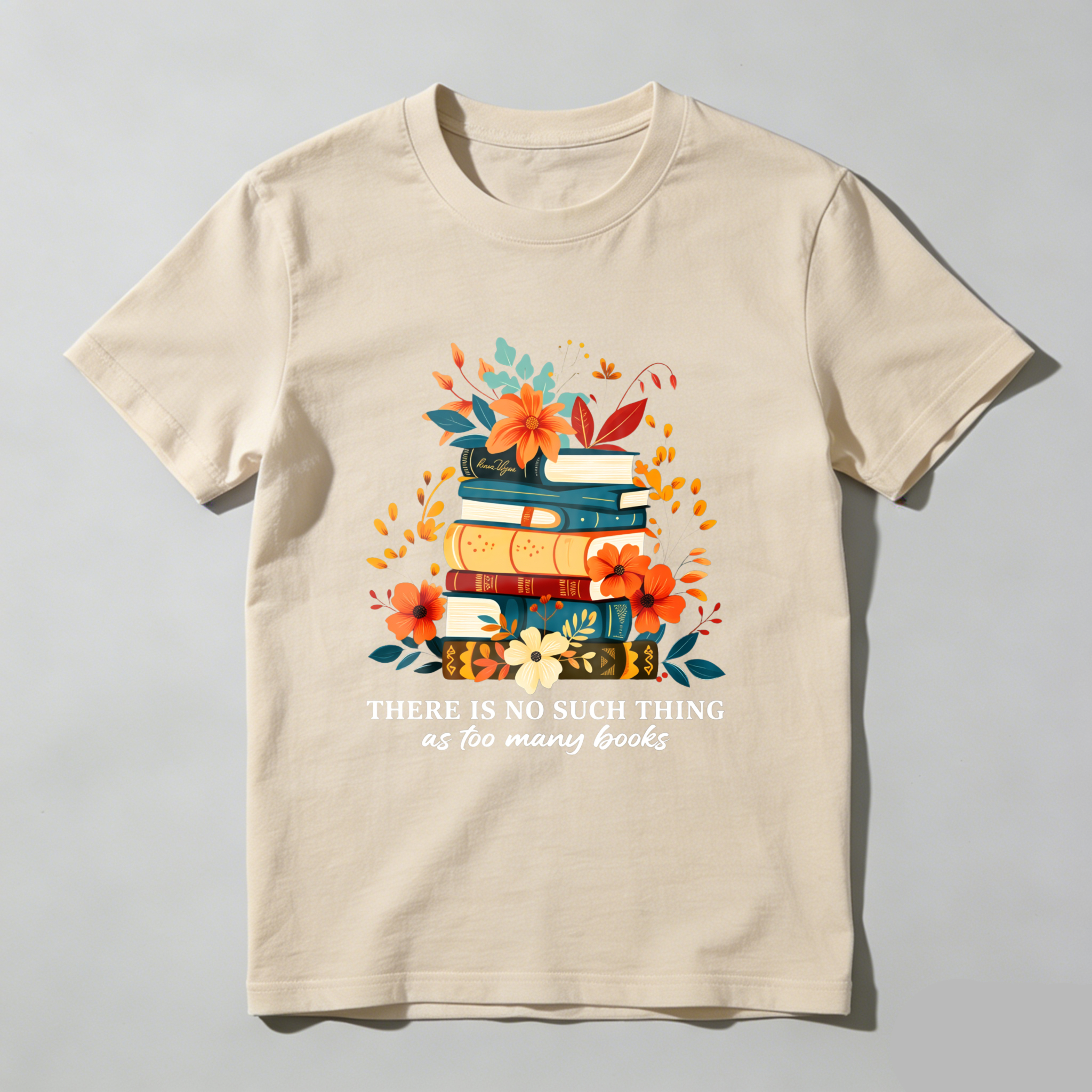 Wardrobecart Stacked Books Floral Design With Quote Tshirt