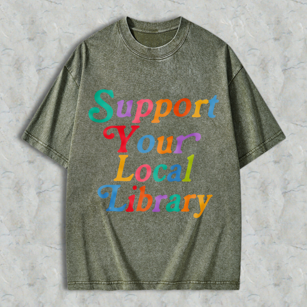 Wardrobecart Support Your Local Library Unisex Washed T-shirt