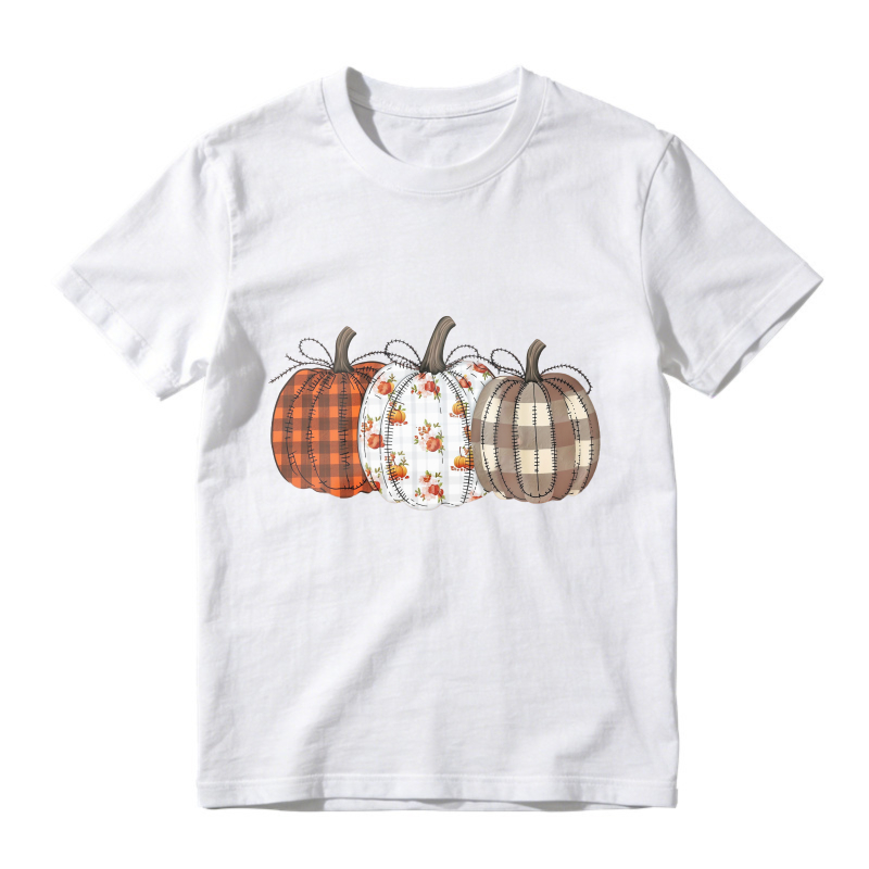 Three Patchwork Pumpkins With Plaid And Floral Patterns Unisex Classic T Shirt