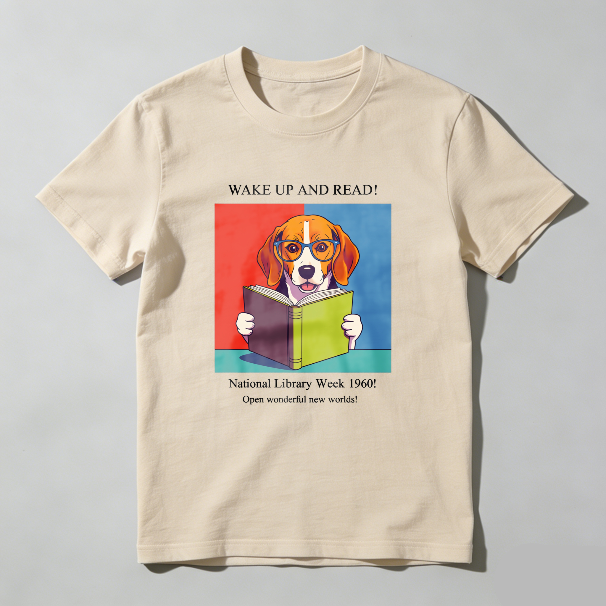 Wardrobecart Wake Up And Read Dog With Book Tshirt 100% cotton