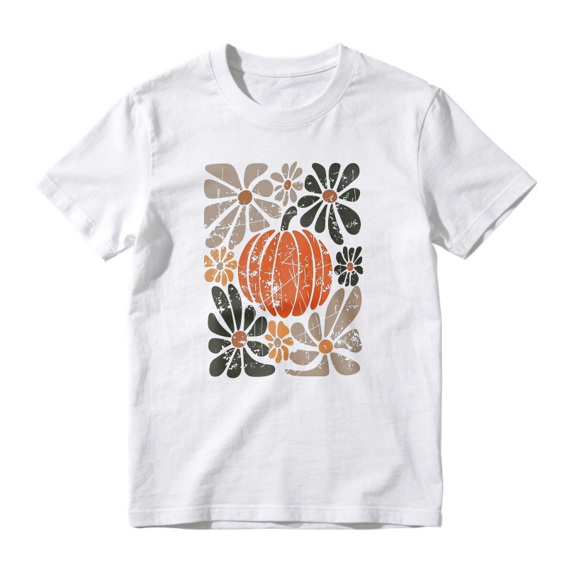Vintage Retro Pumpkin And Flowers Autumn Harvest Graphic Unisex Classic T-shirt