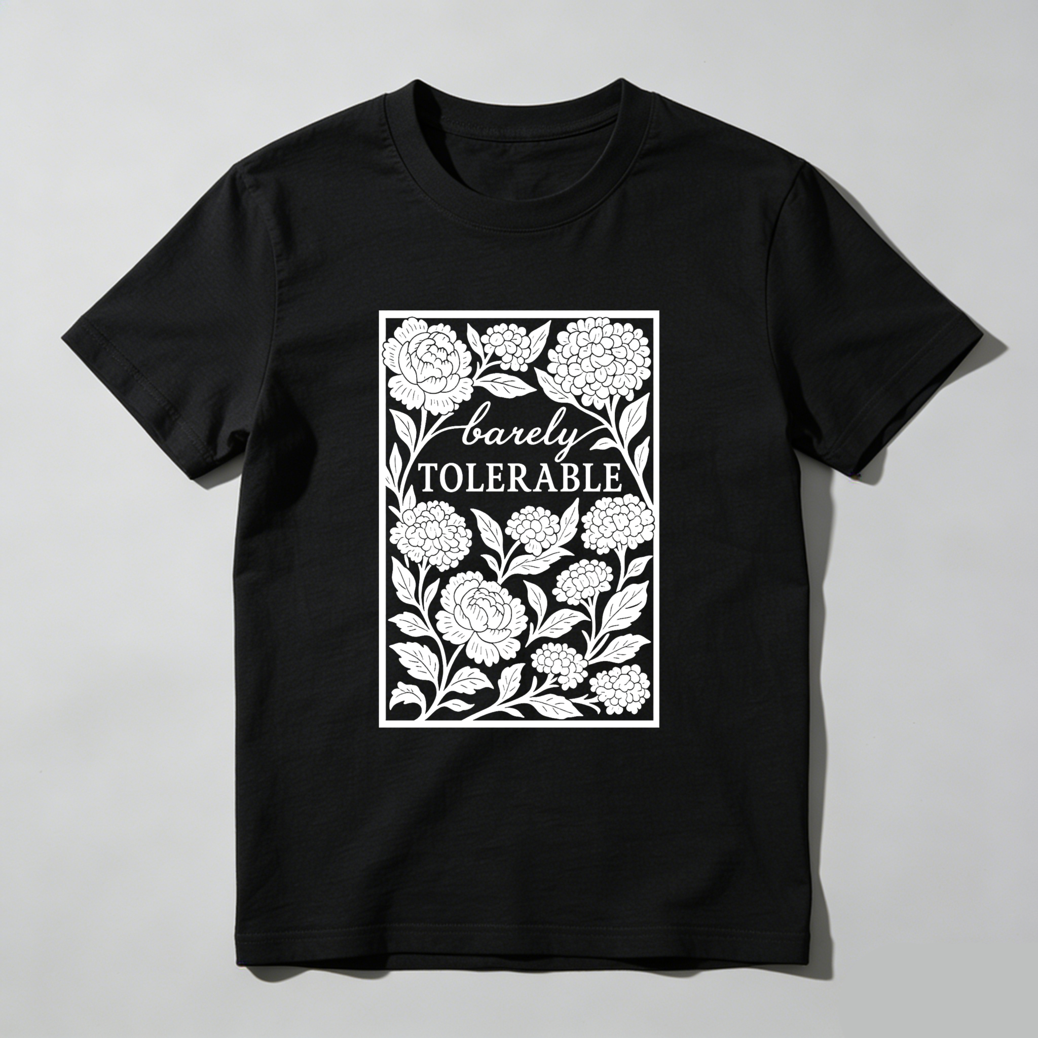 Wardrobecart Barely Tolerable Floral Design Print Tshirt