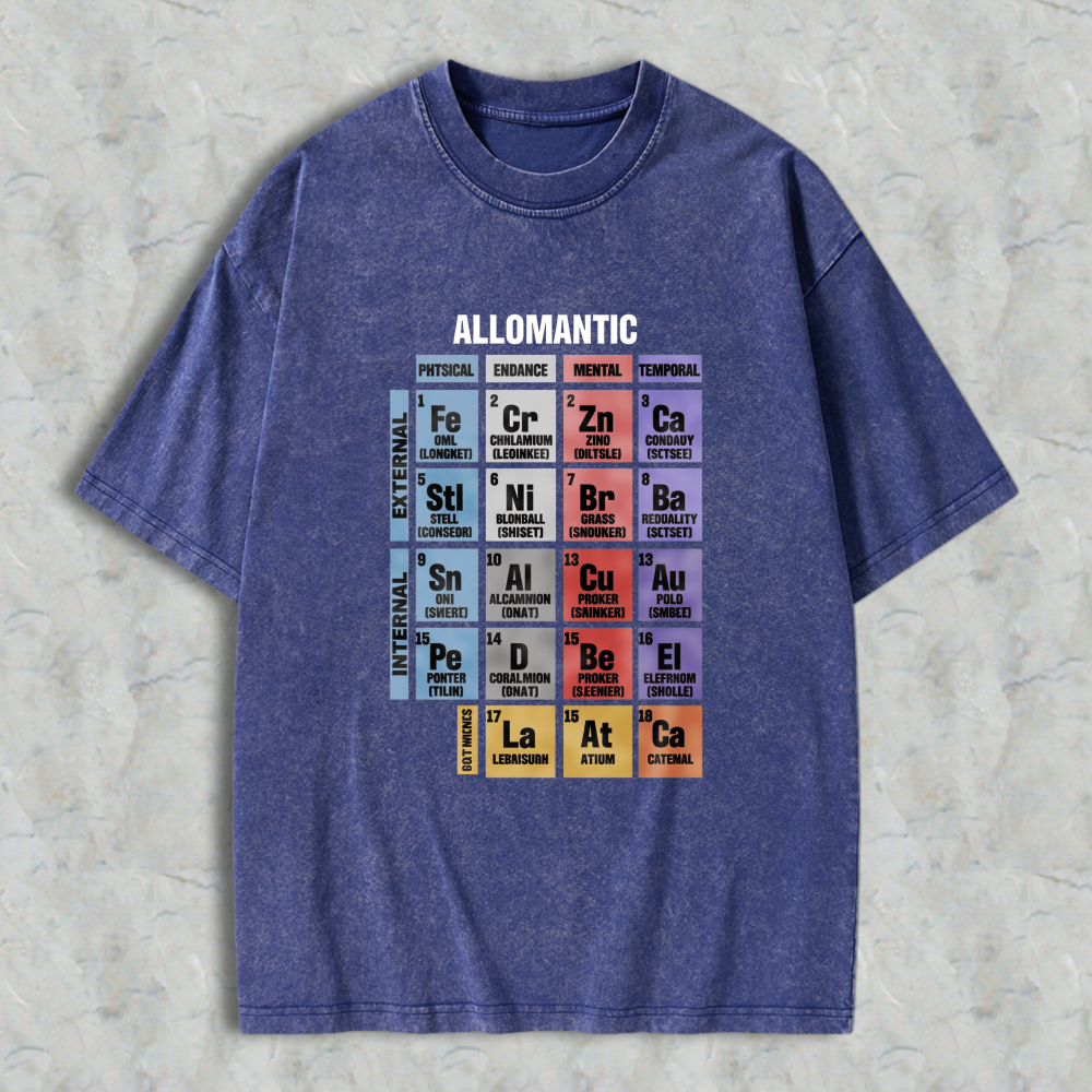 Wardrobecart Allomantic Periodic Table Chart Design Unisex Washed T-shirt