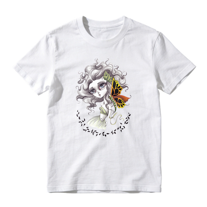 Whimsical Girl With Butterfly And Floral Vine Art, Unisex Classic T-shirt