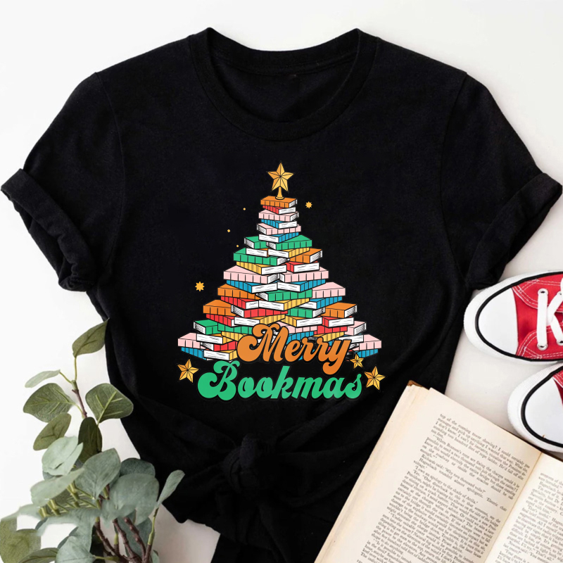 Wardrobecart Merry Bookmas Tree Made Of Books Tshirt