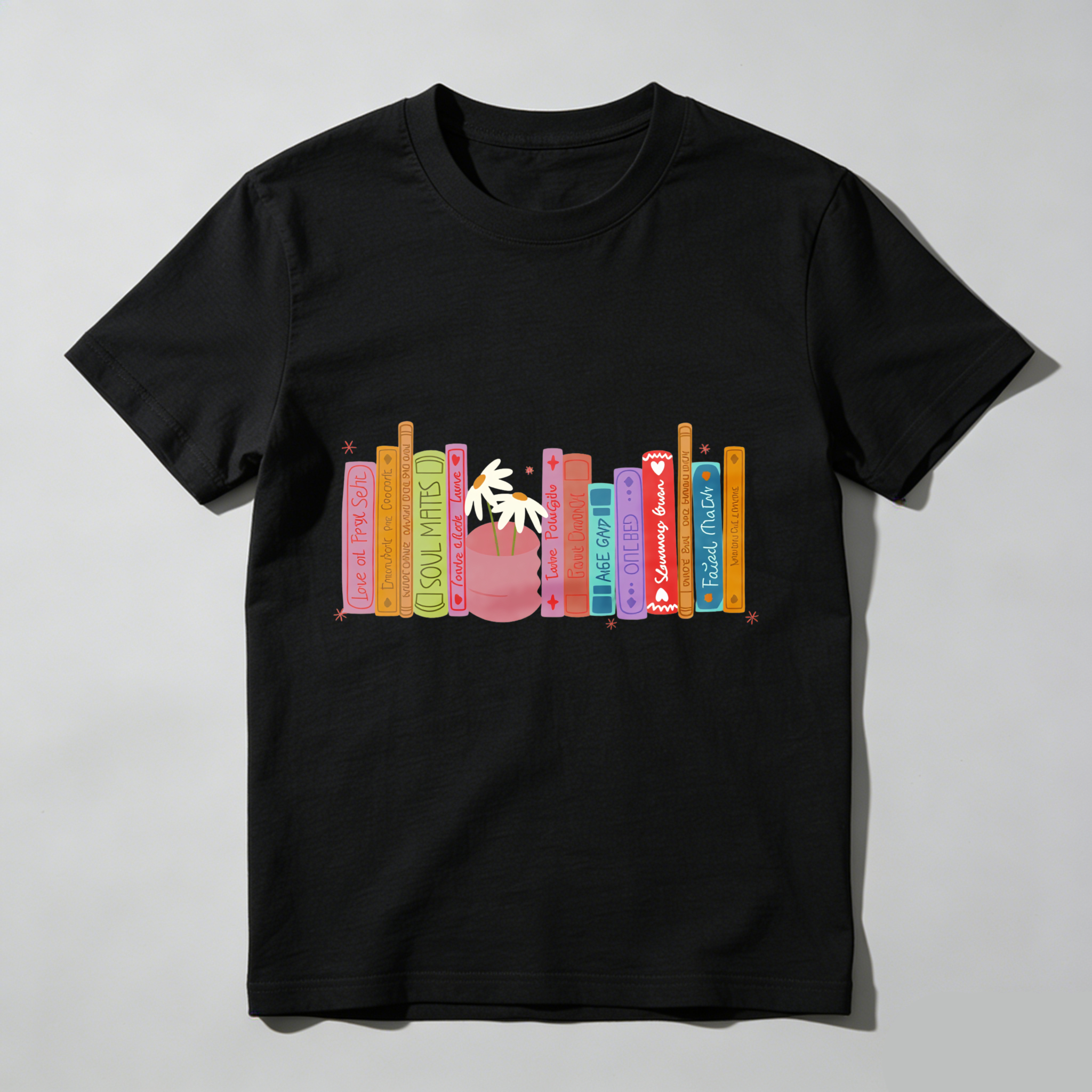 Wardrobecart Colorful Books And A Flower Pot Tshirt