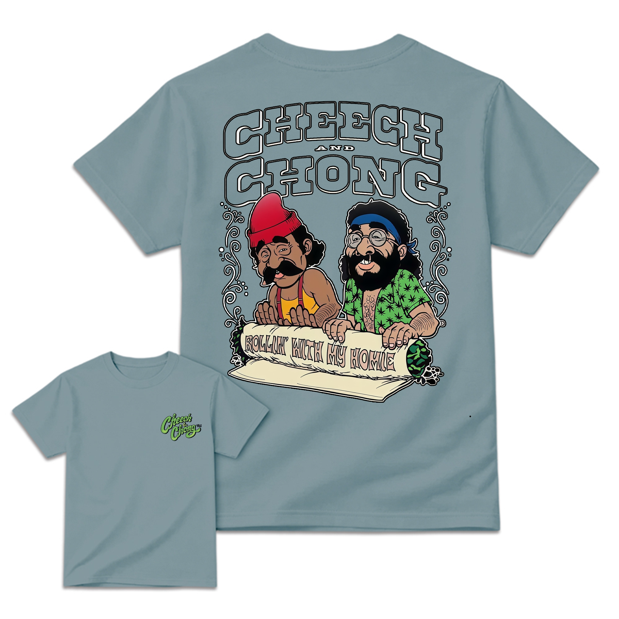 Cheech and Ch0ng Rolling with My Homies Graphic T-Shirt, Retro Comedy Movie Cannabis Humor Tee