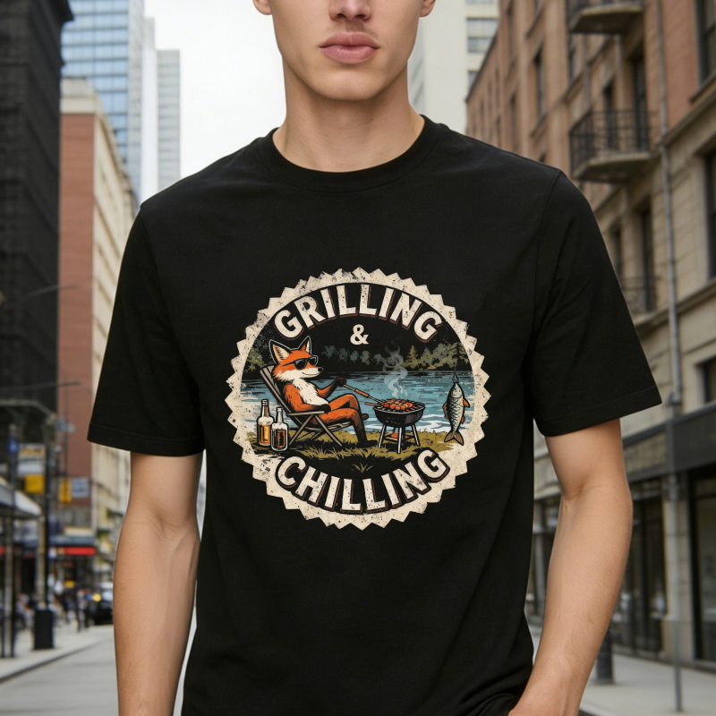 Grilling And Chilling Fox Camping Lake Scene Unisex Classic T-shirt