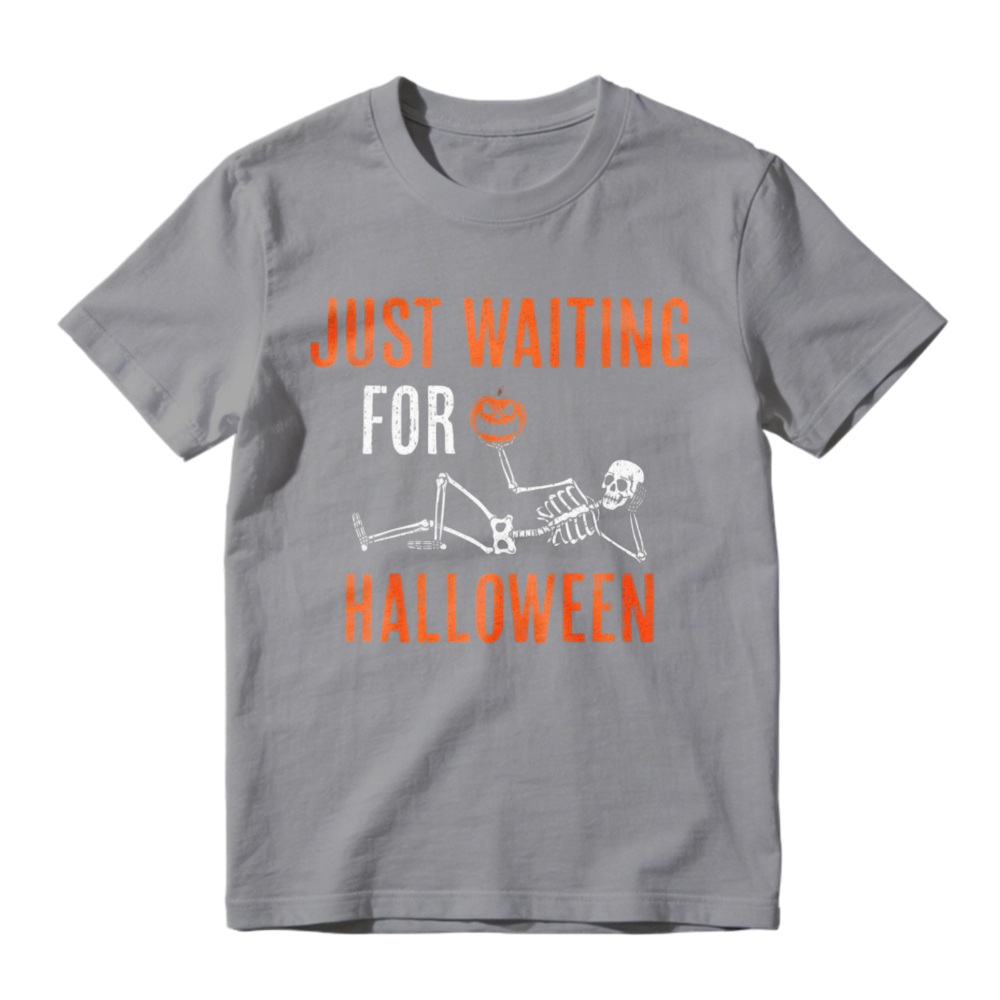 Just Waiting For Halloween Skeleton With Pumpkin T-shirt