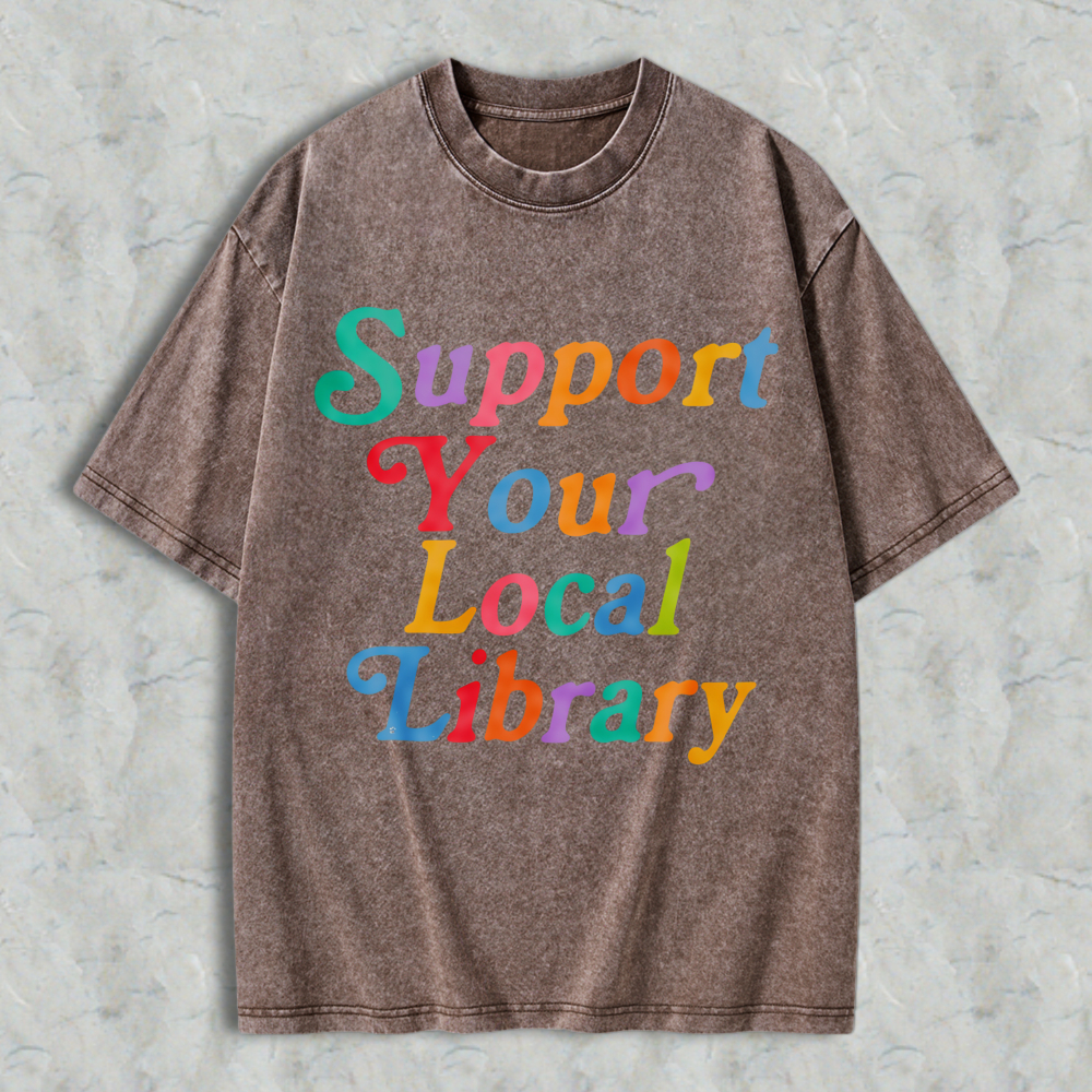 Wardrobecart Support Your Local Library Unisex Washed T-shirt