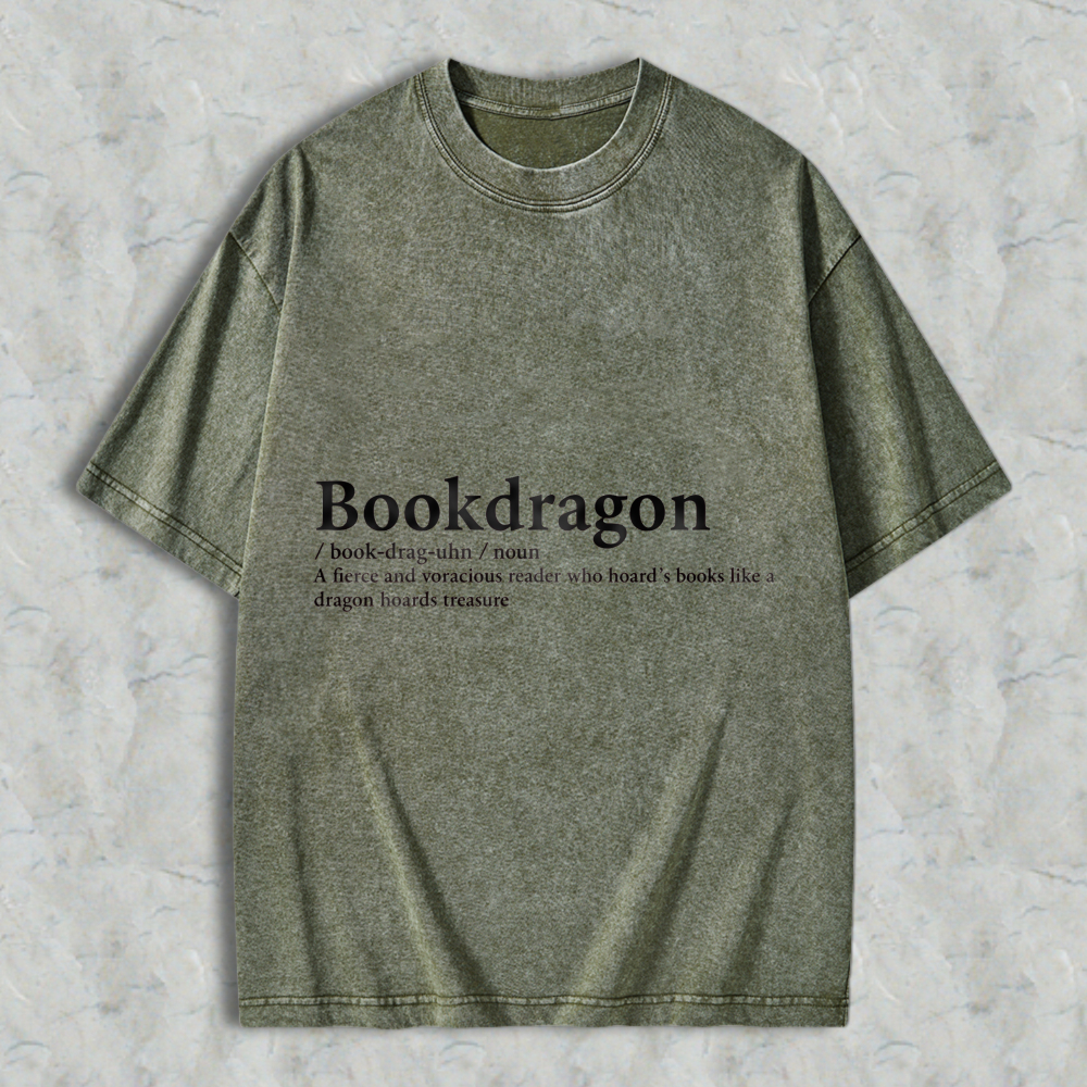 Wardrobecart Bookdragon Definition Unisex Washed T-shirt
