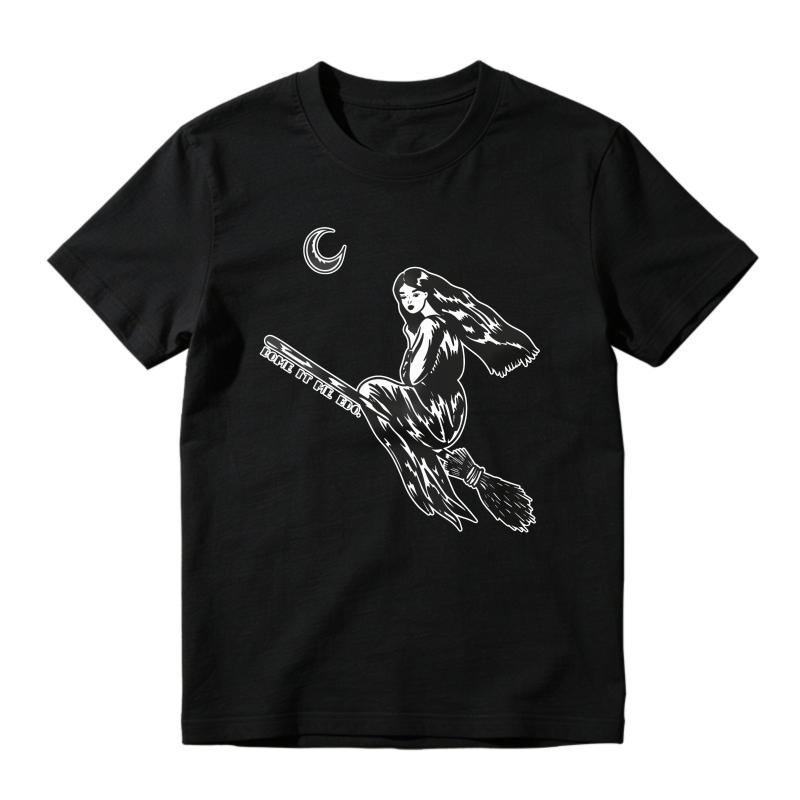 Witch Riding Broomstick Under Crescent Moon, Unisex Classic T-shirt