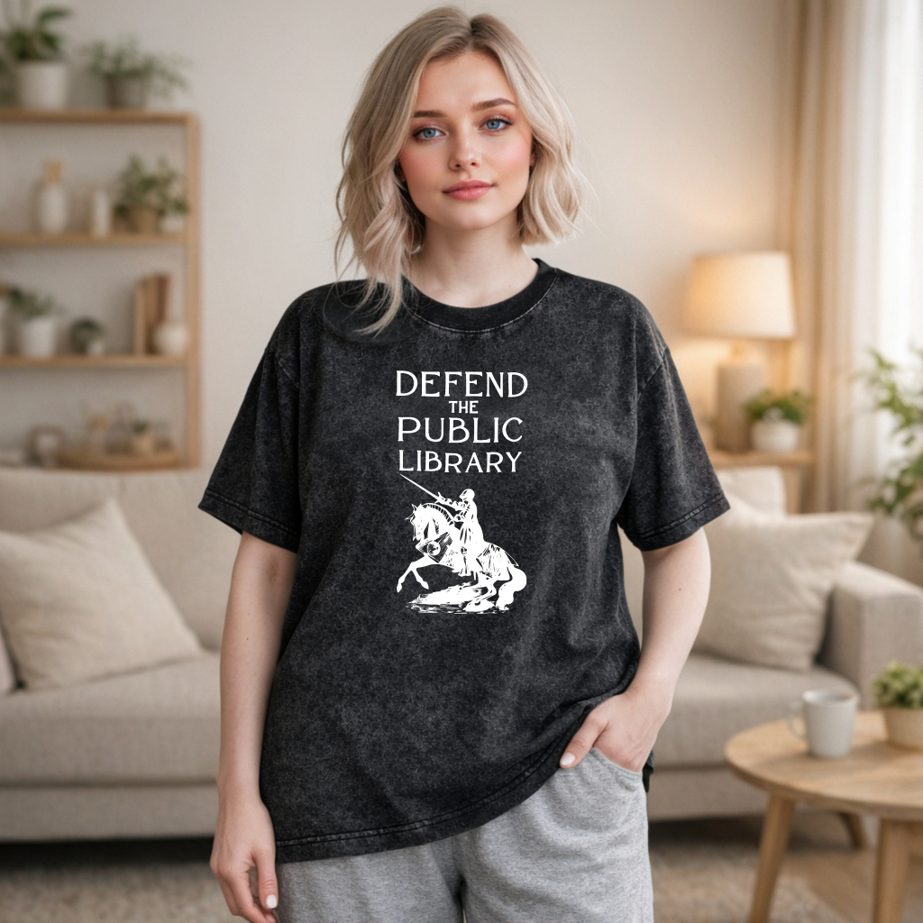 Wardrobecart Defend The Public Library Knight On Horseback Unisex Washed T-shirt